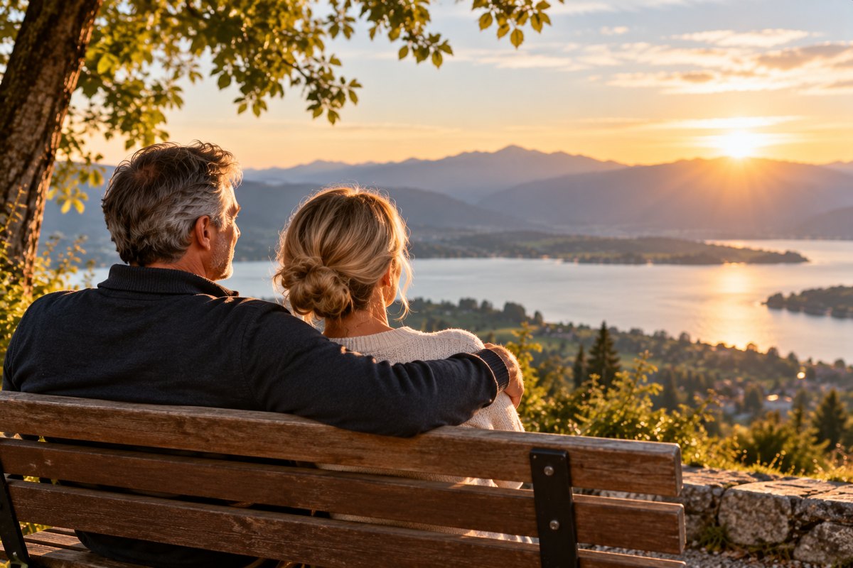 Älteres Paar mit Blick in die Landschaft