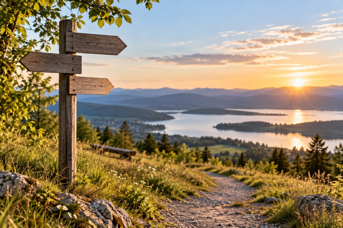 Wegweiser in einer Berglandschaft